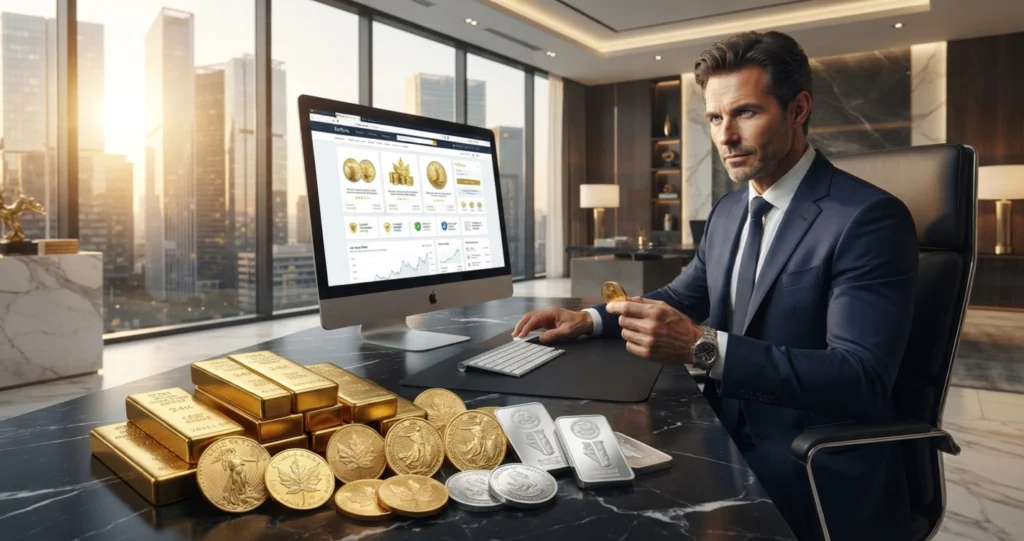 Online bullion dealers in 2026 guide featuring physical gold bars and secure online bullion purchasing