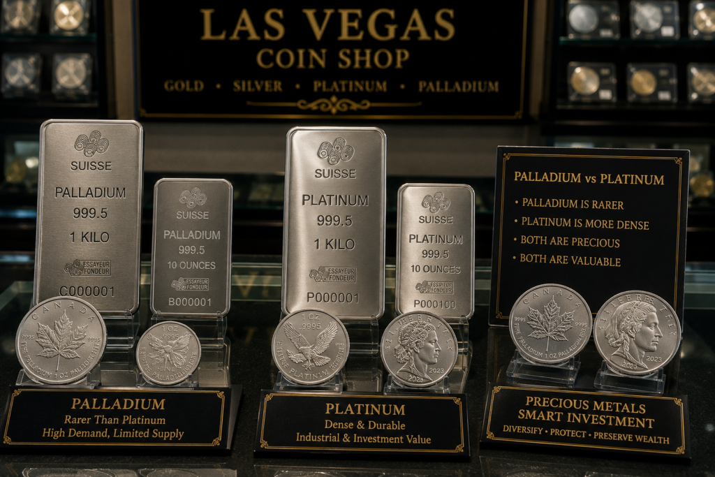 "Palladium bars and coins compared to platinum for precious metals investment in Las Vegas"