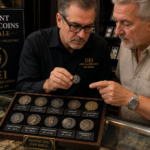 "Ancient Roman silver denarius coin being examined for authenticity in Las Vegas"