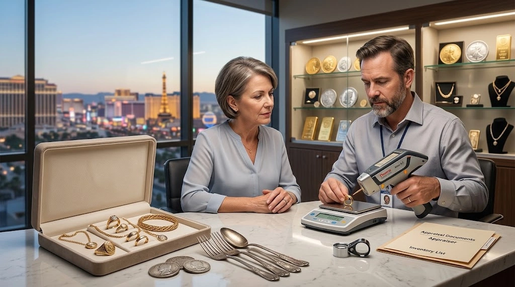 Estate executor having inherited gold silver coins and jewelry professionally appraised in Las Vegas