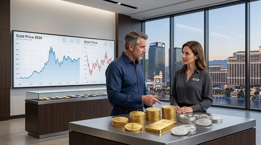 Gold and silver prices in 2026 with a Las Vegas seller considering whether to sell