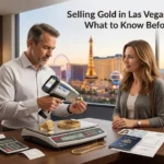 Tourist selling gold jewelry at a professional gold buyer in Las Vegas