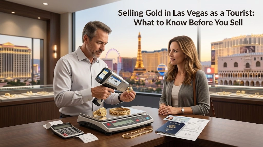Tourist selling gold jewelry at a professional gold buyer in Las Vegas