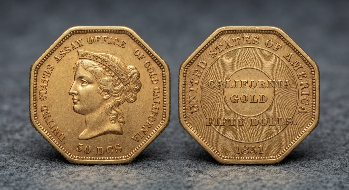 1851 Augustus Humbert $50 gold coin obverse and reverse