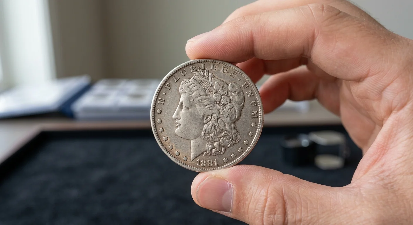 Coin being held by its edges to avoid surface damage