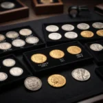 prepare estate collection for coin show-Estate coin collection sorted into trays before a coin show