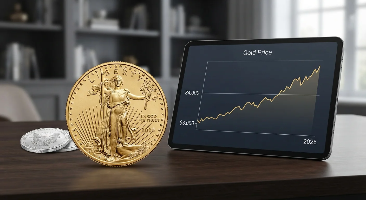Gold price chart showing movement above $4,000 per ounce in 2026