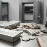 Numismatic terms glossary showing collectible coins, grading slab, and coin collecting tools