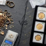 Scrap gold jewelry compared with collectible coins for selling value