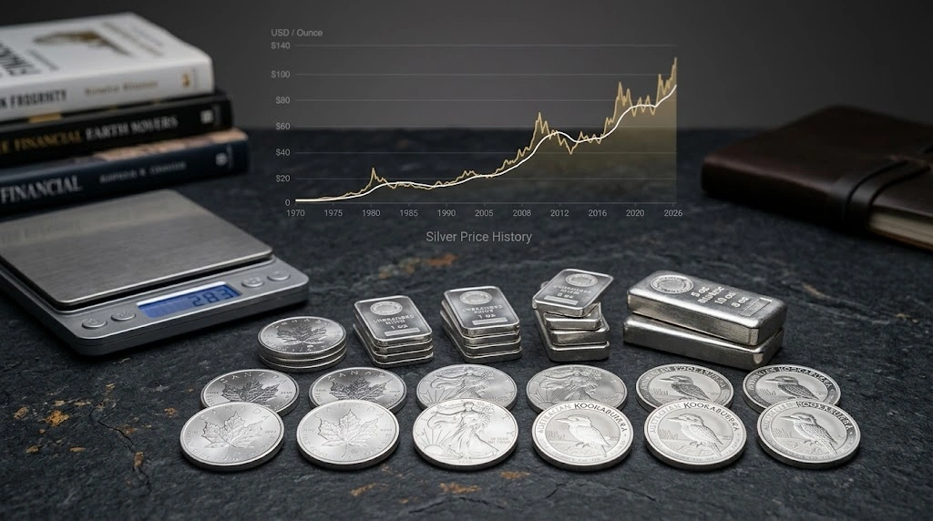 Silver bars, rounds, and bullion coins for beginner silver stacking