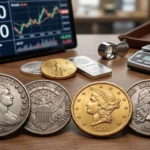 Rare U.S. gold and silver coins showing the difference between spot price and sell price